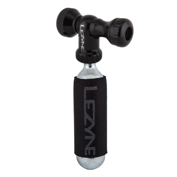 Lezyne Control Drive C0-2 Inflator Slip-fit Shcrader/Presta includes 16g cartridge Neoprene Sleeve BLK