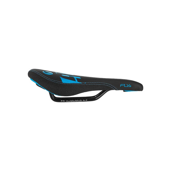 SDG Fly Jr Saddle Steel Rails - Blk/Cyan