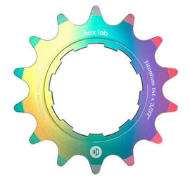 BOX Hex Lab 3/32" CNC Titanium Cog Rainbow - 14t  