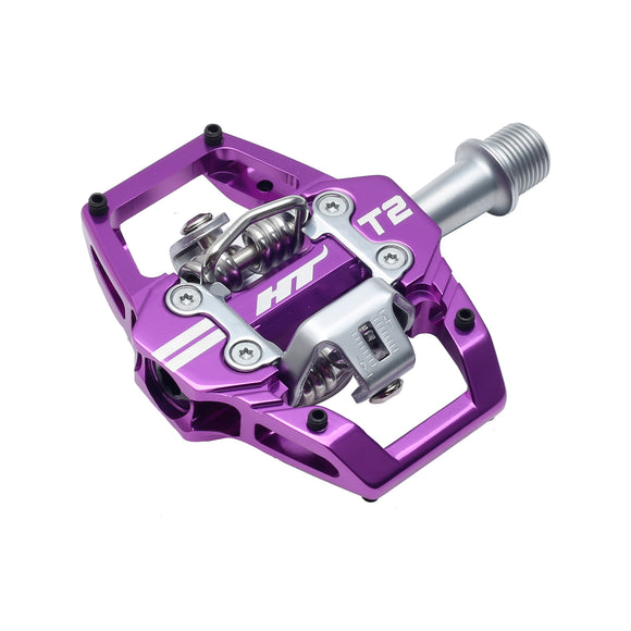 HT Components T2 Pedals - Dual Sided Clipless Platform Aluminum 9/16" Purple