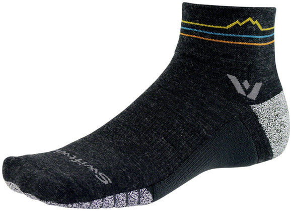 Swiftwick Flite XT Trail Quarter Crew Socks - 4" Coal Sunset Mountain Large