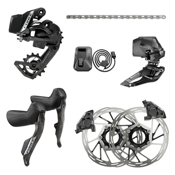 SRAM Force eTap AXS Road Groupset - 2x12-Speed HRD Shift/Brake Levers FM Calipers CL Rotors Chain F/R Derailleurs E1