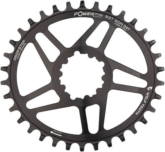 Wolf Tooth Elliptical Direct Mount Chainring - 34t SRAM Direct Mount Drop-Stop A For SRAM 3-Bolt Boost Cranksets 3mm Offset BLK