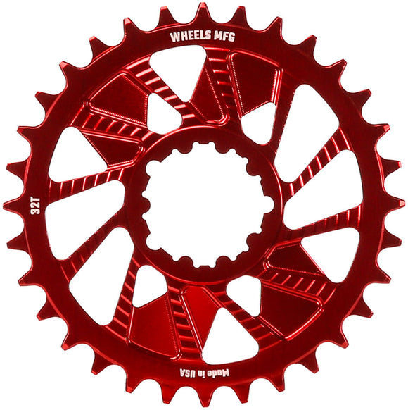 Wheels Manufacturing Direct Mount Chainring - 32t SRAM 3-Bolt Direct Mount 3mm Offset Compatible Hyperglide+ Chain Red