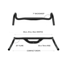 Redshift Sports Top Shelf Road Drop Handlebar - Aluminum 31.8mm 44cm 50mm Rise BLK