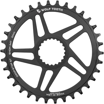 Wolf Tooth Direct Mount Chainring - 34t Shimano Direct Mount 0mm Offset Drop-Stop ST Requires 12-Speed HG+ Chain BLK