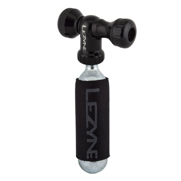 Lezyne Control Drive C0-2 Inflator Slip-fit Shcrader/Presta includes 16g cartridge Neoprene Sleeve BLK
