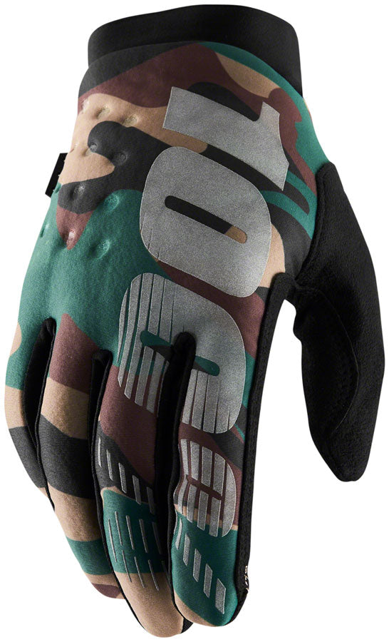 100% Brisker Gloves - Camo/Black Full Finger Men's Medium