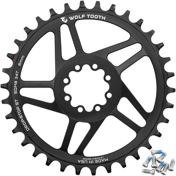 Wolf Tooth Direct Mount Chainring - 34t SRAM 8-Bolt Direct Mount 6mm Offset Drop-Stop ST Requires 12-Speed HG+ Chain BLK