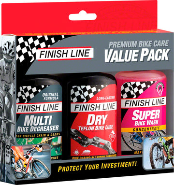 Finish Line Bike Care Value Pack Includes DRY Chain Lubricant EcoTech Degreaser Super Bike Wash Cleaner