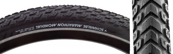 Schwalbe Marathon Mondial Tire - 26 x 2.00 Clincher Wire BLK/Reflective Performance Line RaceGuard Double Defense Addix