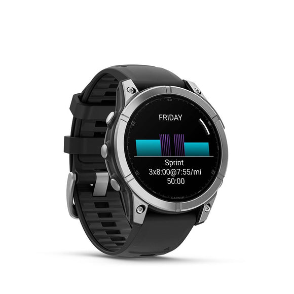 Garmin fenix E AMOLED 47mm Watch Watch Color: Stainless Wristband: Black - Silicone