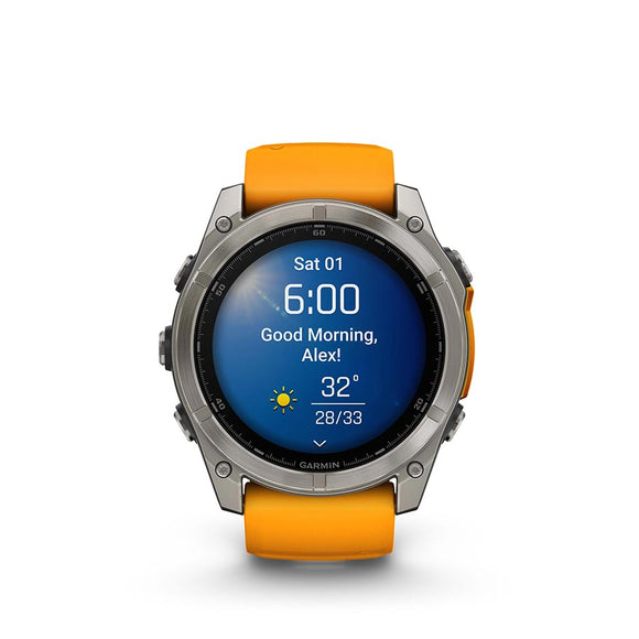 Garmin fenix 8 AMOLED Sapphire 51mm Watch Watch Color: Titanium Wristband: Orange/ Graphite - Silicone