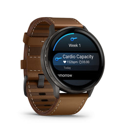 Garmin Venu 4 45mm Watch Watch Color: Slate Wristband: Brown - Leather