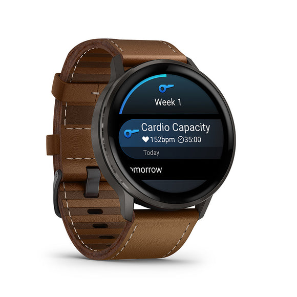 Garmin Venu 4 45mm Watch Watch Color: Slate Wristband: Brown - Leather