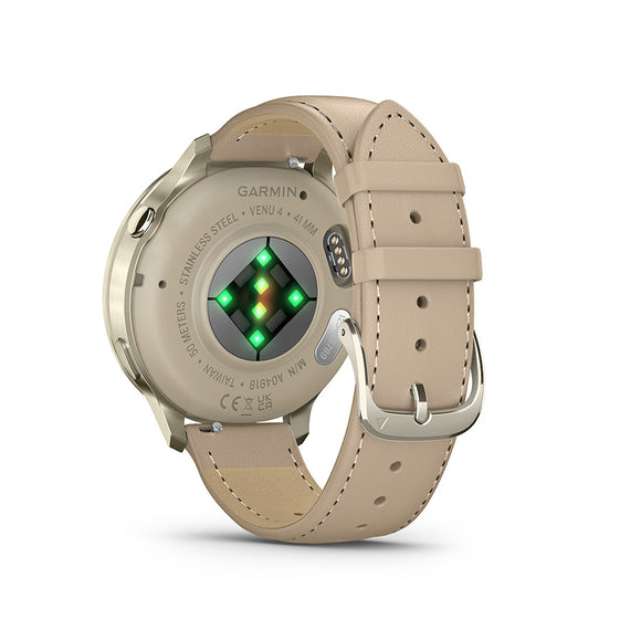 Garmin Venu 4 41mm Watch Watch Color: Lunar Gold Wristband: Light Sand - Leather