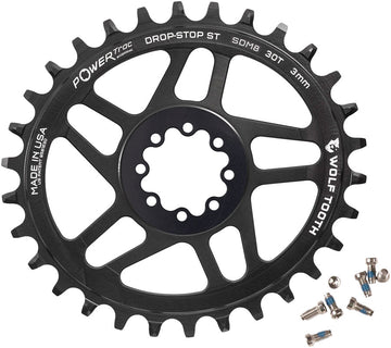 Wolf Tooth Elliptical Direct Mount Chainring - 30t SRAM 8-Bolt DM 3mm Offset Drop-Stop ST Requires HG+ Chain BLK
