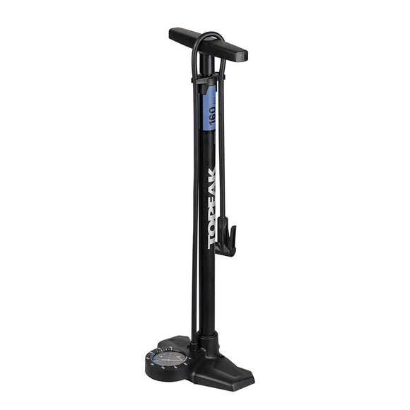 Topeak Joeblow Roadie Ex Floor Pump - Steel Barrel / Plastic Base 3.5" Base Mount Gauge 160 Psi /11 Bar Smarthead BLK/Blue