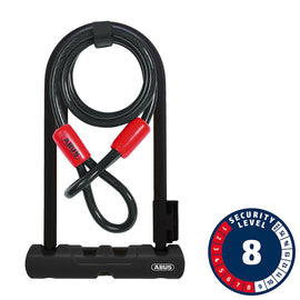 Abus Ultra 410 + Cobra Loop U-Lock Key 12mm 17.0cm x 23.0cm 6.7" x 9" SH34 Black; Cable 10mm 120cm 4'