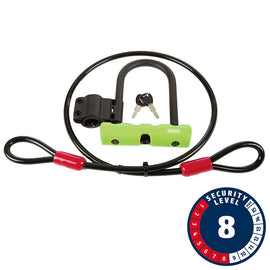Abus Ultra Mini + Cobra Loop U-Lock Key 12mm 14.0cm x 15.0cm 5.5" x 5.9" SH34 Green; Cable 10mm 120cm 4'