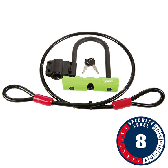 Abus Ultra Mini + Cobra Loop U-Lock Key 12mm 14.0cm x 15.0cm 5.5" x 5.9" SH34 Green; Cable 10mm 120cm 4'