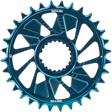 Wheels Manufacturing Direct Mount Chainring - 32t Shimano Direct Mount 1.5mm Outboard Offset HG+ Chain Compatible Teal