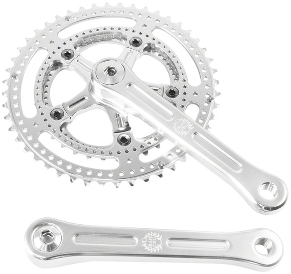 Velo Orange Grand Cru Drillium Cranks - 165mm 8/9/10 Speed 48/34t Square Taper JIS Spindle Interface Polished Aluminum