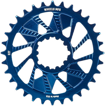 Wheels Manufacturing Direct Mount Chainring - 32t SRAM 3-Bolt Direct Mount 3mm Offset Compatible Hyperglide+ Chain Blue