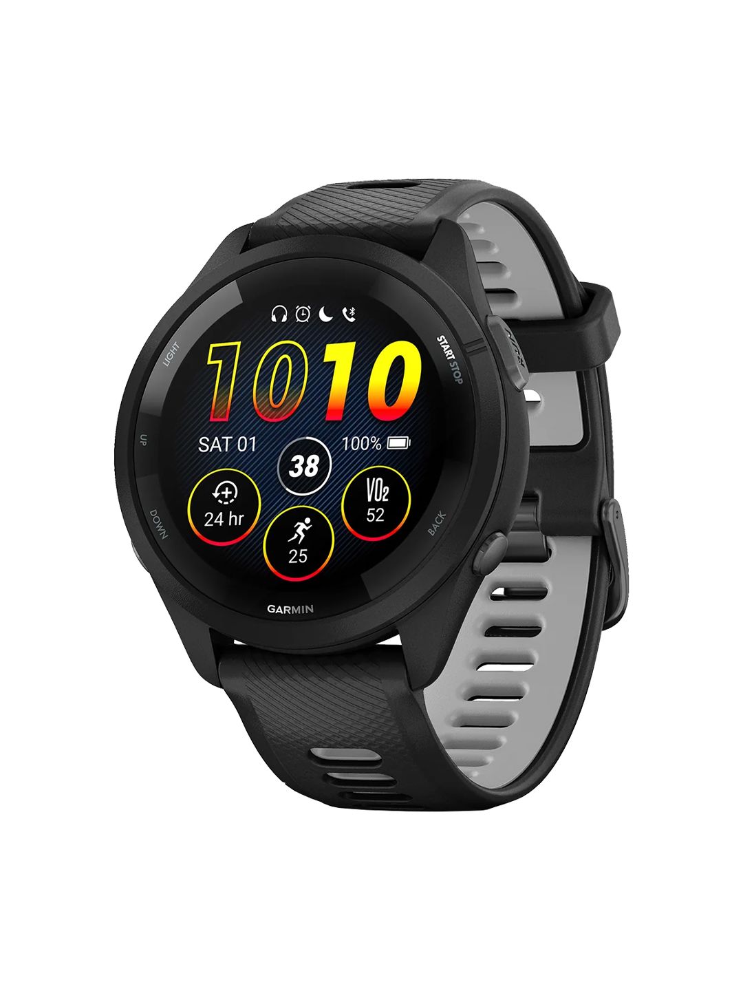 Garmin Forerunner 265 GPS Smartwatch - 46mm BLK Bezel Case BLK/Powder Gray Silicone Band