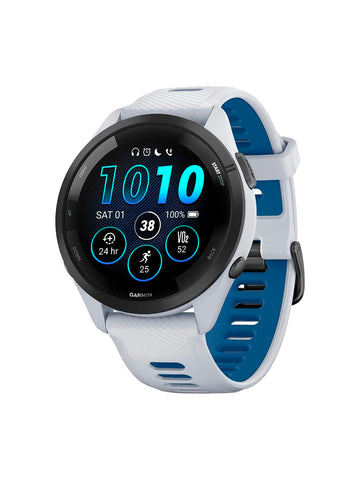 Garmin Forerunner 265 GPS Smartwatch - 46mm BLK Bezel Whitestone Case Whitestone/Tidal Blue Silicone Band