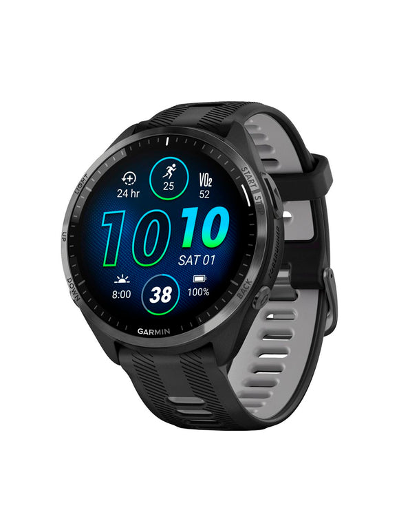Garmin Forerunner 965 GPS Smartwatch - 47mm Carbon Gray DLC Titanium Bezel BLK Case BLK/Powder Gray Silicone Band