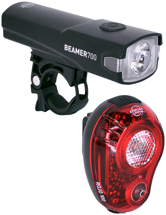 Planet Bike Beamer 700/Rojo 100 Headlight/Taillight Set - 700/100 Lumen USB Rechargable BLK