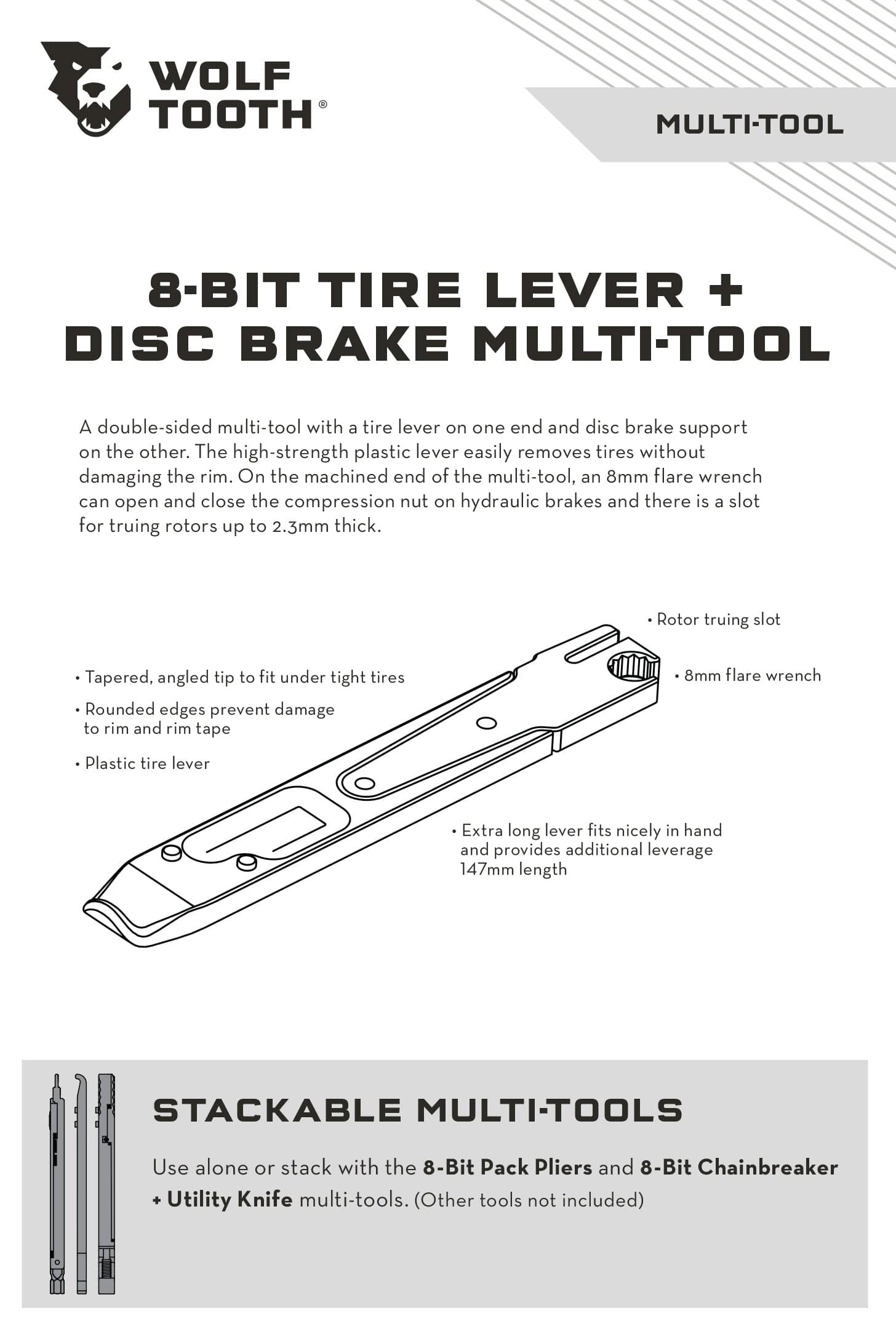 Wolf Tooth 8-Bit Tire Lever + Disc Brake Multi-Tool - 0