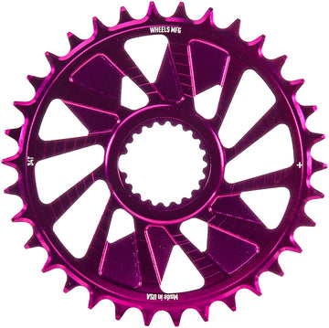 Wheels Manufacturing Direct Mount Chainring - 34t Shimano Direct Mount 1.5mm Outboard Offset HG+ Chain Compatible Purple