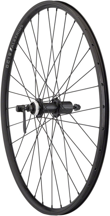 Quality Wheels Value Double Wall Series Rim+Disc Rear Wheel - 26" QR  x 135mm Center-Lock/Rim Brake HG10 BLK Clincher 32H