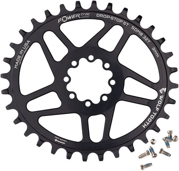 Wolf Tooth Elliptical Direct Mount Chainring - 32t SRAM 8-Bolt DM 3mm Offset Drop-Stop ST Requires HG+ Chain BLK