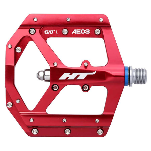 HT Components AE03 EVO+ Platform Pedals Body: Aluminum Spindle: Cr-Mo 9/16'' Red Pair