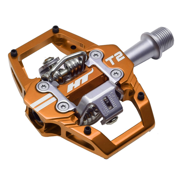 HT Components T2 Pedals - Dual Sided Clipless Platform Aluminum 9/16" Root Beer