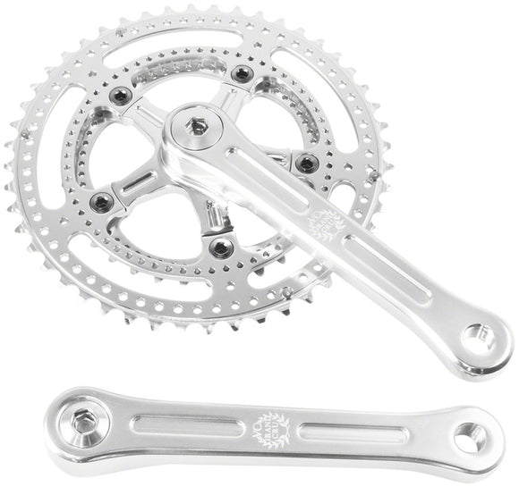 Velo Orange Grand Cru Drillium Cranks - 175mm 8/9/10 Speed 48/34t Square Taper JIS Spindle Interface Polished Aluminum