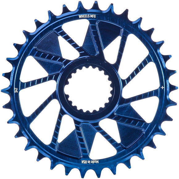 Wheels Manufacturing Direct Mount Chainring - 34t Shimano Direct Mount 1.5mm Inboard Offset HG+ Chain Compatible Blue