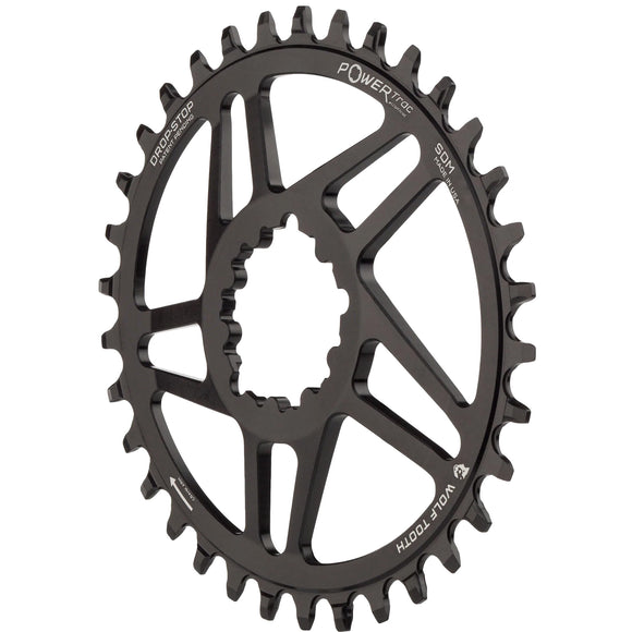 Wolf Tooth Elliptical Direct Mount Chainring - 34t SRAM 3-Bolt DM Drop-Stop ST For SRAM Boost Cranks Requires HG+ Chain BLK