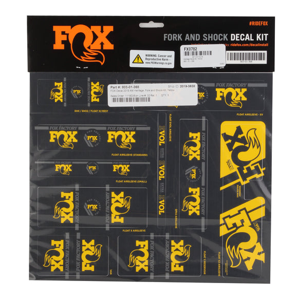 FOX Heritage Decal Kit for Forks and Shocks Yellow