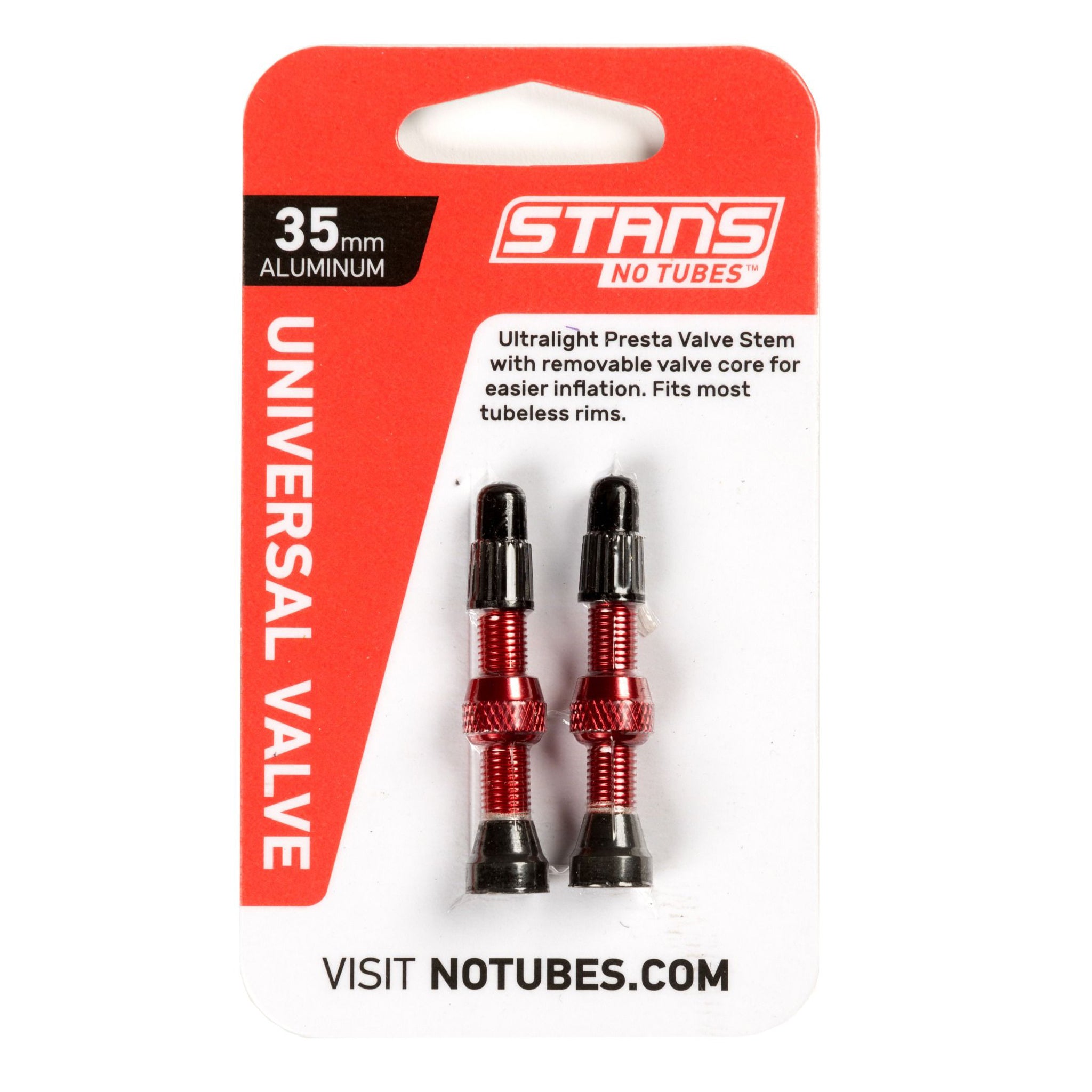 Stans Alloy Presta Valve Stem 35mm Universal Red Pair