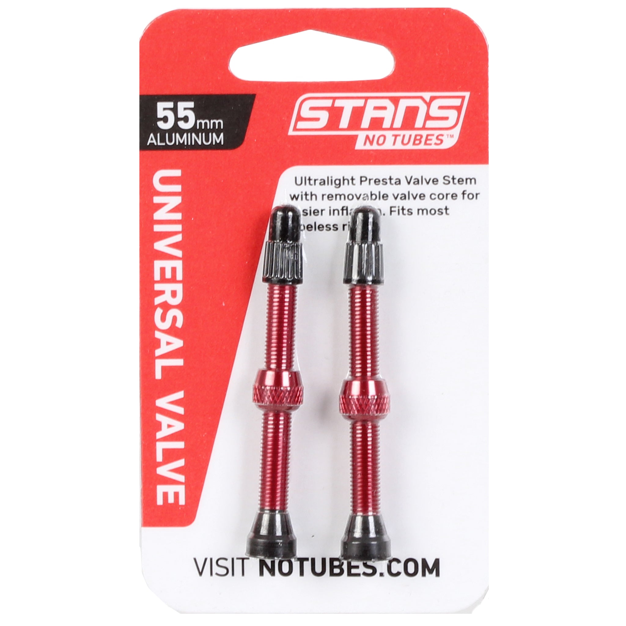 Stans Alloy Valve Stems - 55mm Pair Red